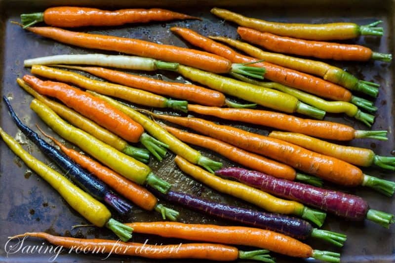 A platter of roasted rainbow carrots