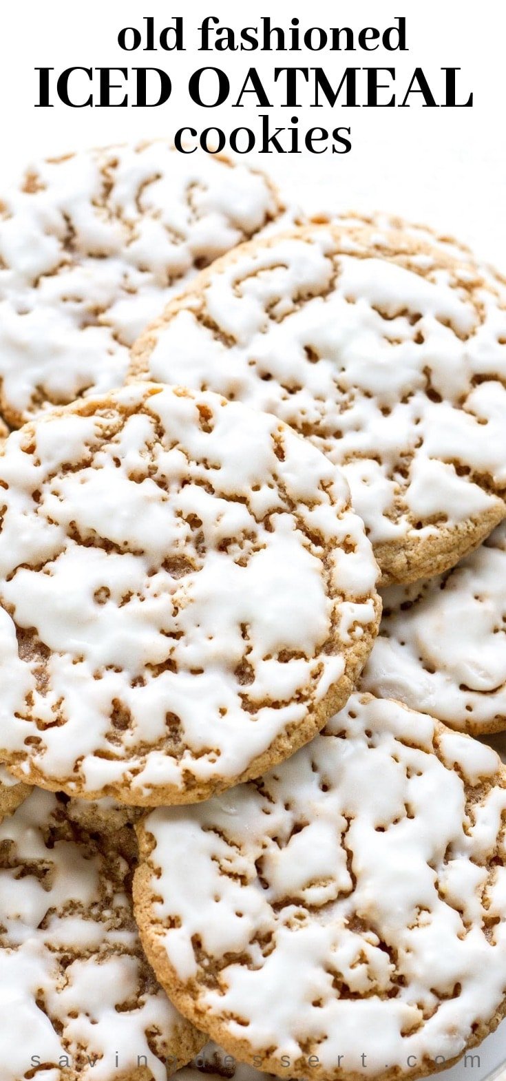 A stack of Oatmeal Cookies with icing on top