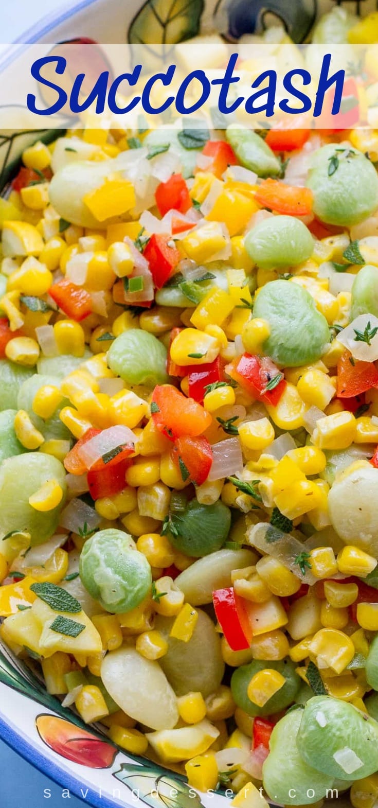 A bowl of fresh summer succotash with corn, beans and peppers