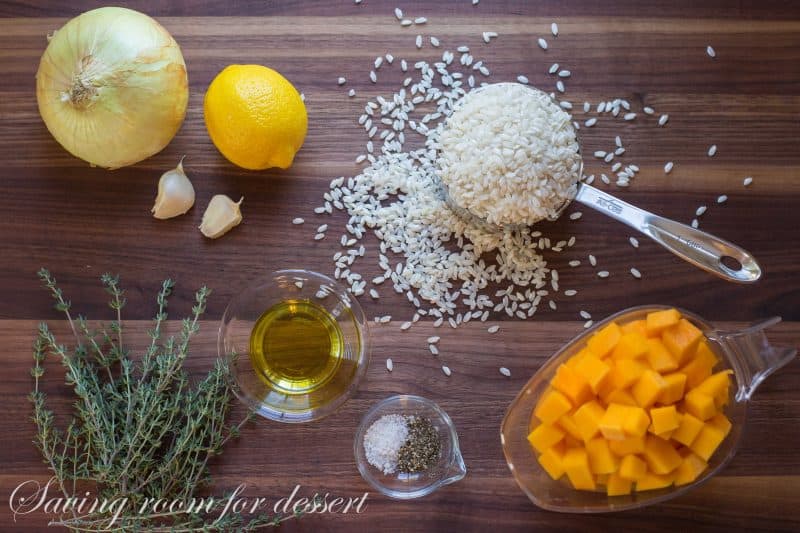 Rice, lemon, garlic, butternut squash and thyme