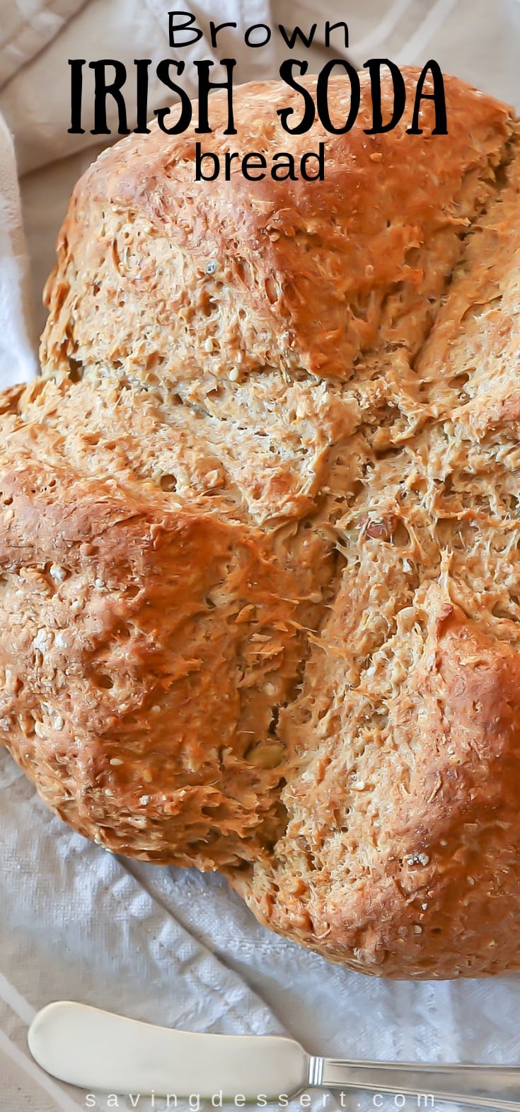Fresh baked Brown Irish Soda Bread with an amazing crust, a nutty, fluffy, soft crumb and a flavor that is often found with harder-to-make yeast breads. #irishsodabread #brownirishsodabread #brownbread #sodabread #irishrecipe #irishbread #easybread