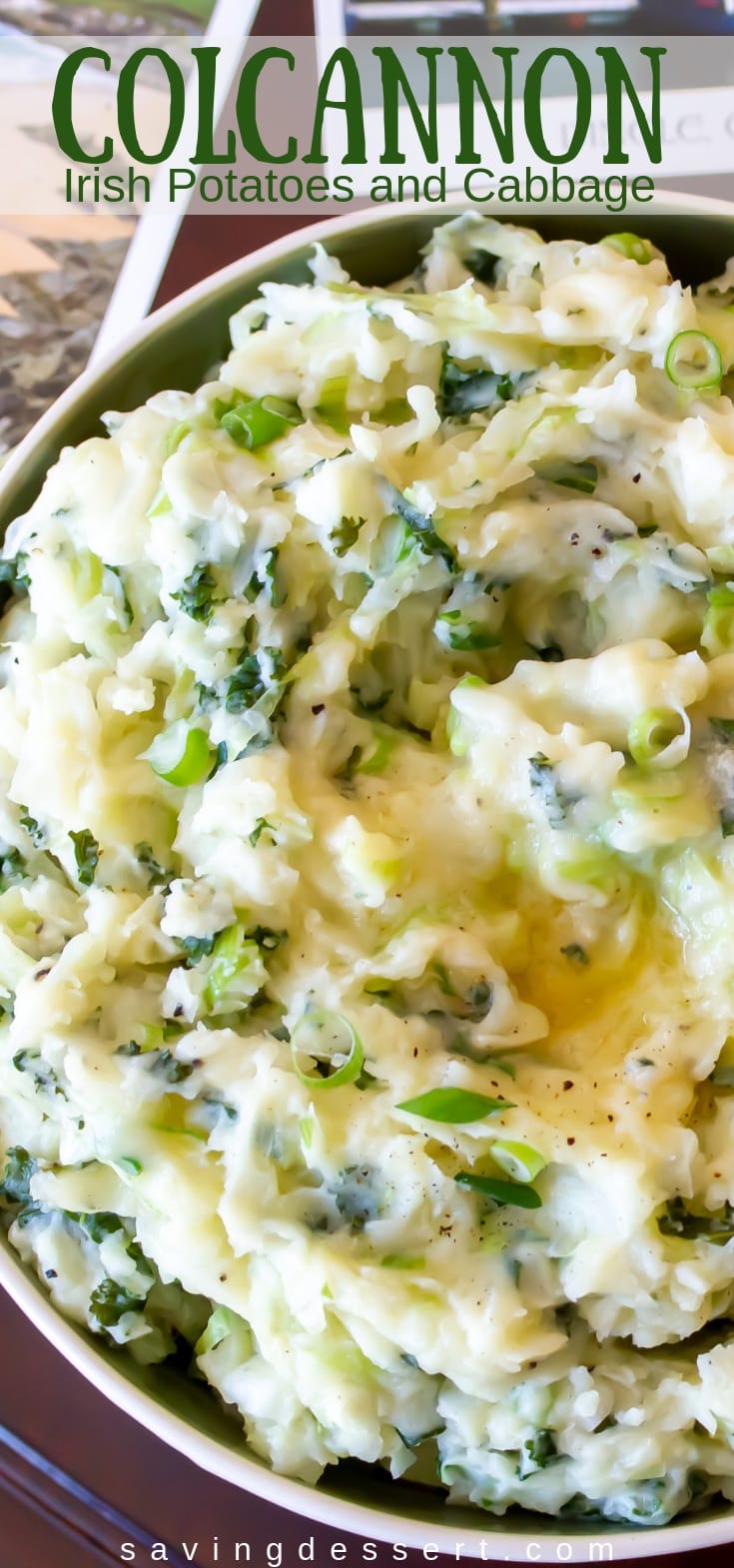 Colcannon ~ a traditional Irish dish made with cabbage, onions and potatoes.  Colcannon is easy to make, inexpensive, delicious pure Irish comfort food! #colcannon #irish #cabbage #potatoes #easymeal