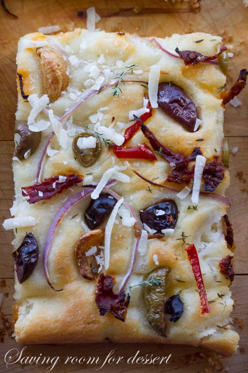 Olive, Onion & Sun Dried Tomato Focaccia Saving Room for Dessert