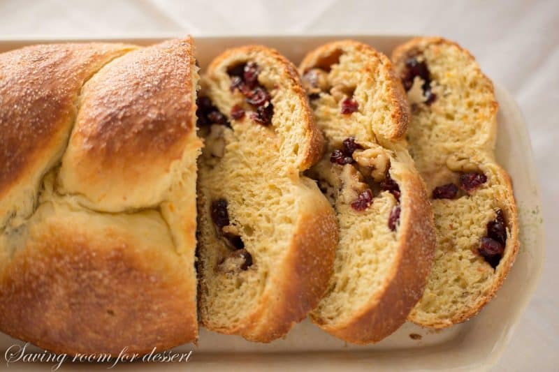 Cranberry Orange Walnut Sweet Bread - it's subtle orange flavor; soft, tender crumb, and surprise sweet fruit and nut filling are sure to please gift recipients and guests alike. www.savingdessert.com