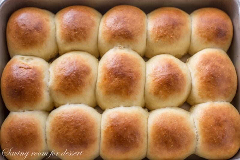 A pan of baked Hawaiian Sweet Rolls