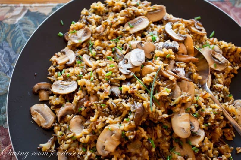 Wild Rice and Mushroom Pilaf -An easy and delicious make-ahead side dish. Loaded with a variety of mushrooms, this pilaf is filling with a nutty flavor from the wild rice blend. www.savingdessert.com #savingroomfordessert #wildrice #mushroom #ricepilaf #makeahead #sidedish #mushrooms