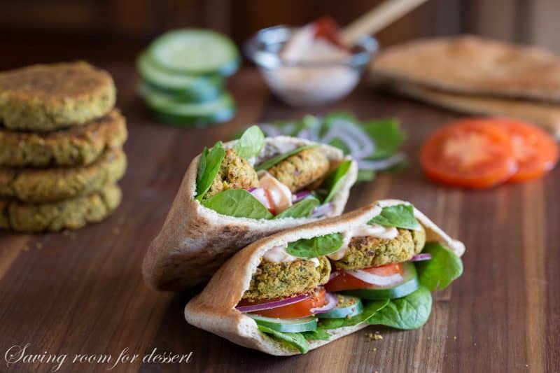 Baked falafels in a pita bread