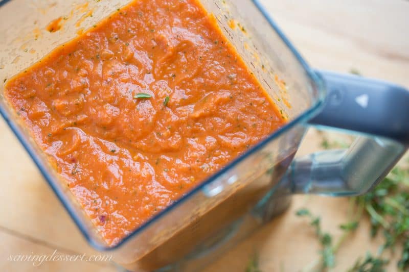Roasted Tomato Basil Soup in a blender