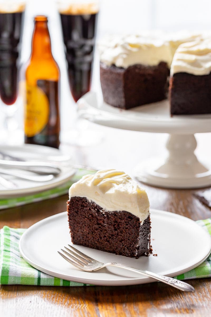 A slice of Guinness Chocolate Cake on a plate