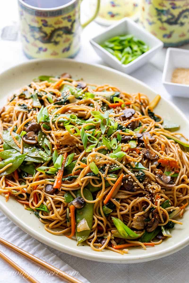 A platter of vegetable lo mein