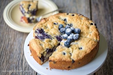 Blueberry Breakfast Cake - a deliciously moist and lightly sweet "coffee" cake bursting with fresh sweet blueberries