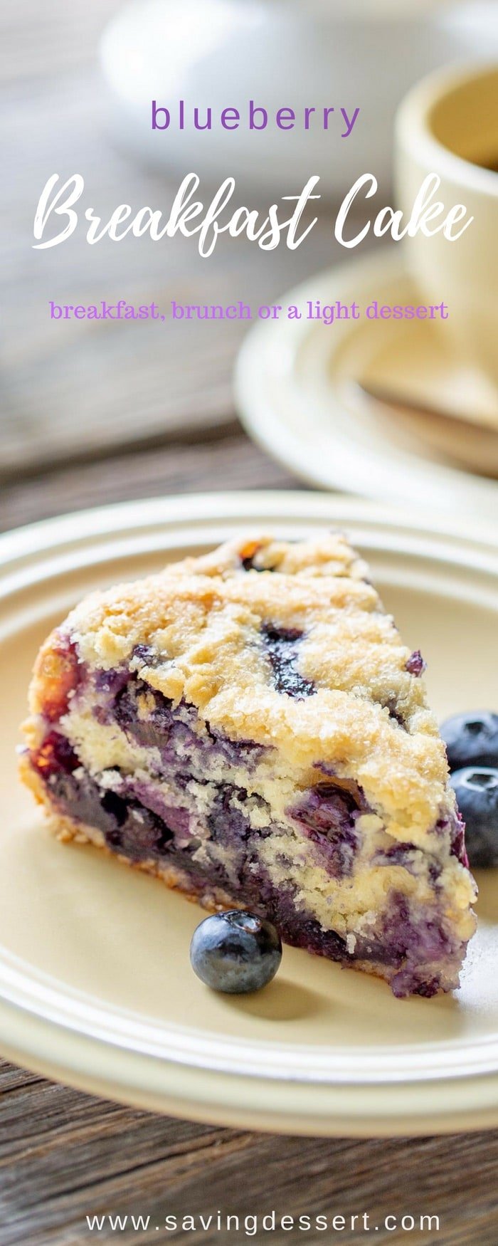 Blueberry Breakfast Cake - perfect for breakfast, brunch or a light dessert. This luscious cake is a deliciously moist, lightly sweet