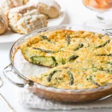 side view of a crustless asparagus cheese breakfast quiche