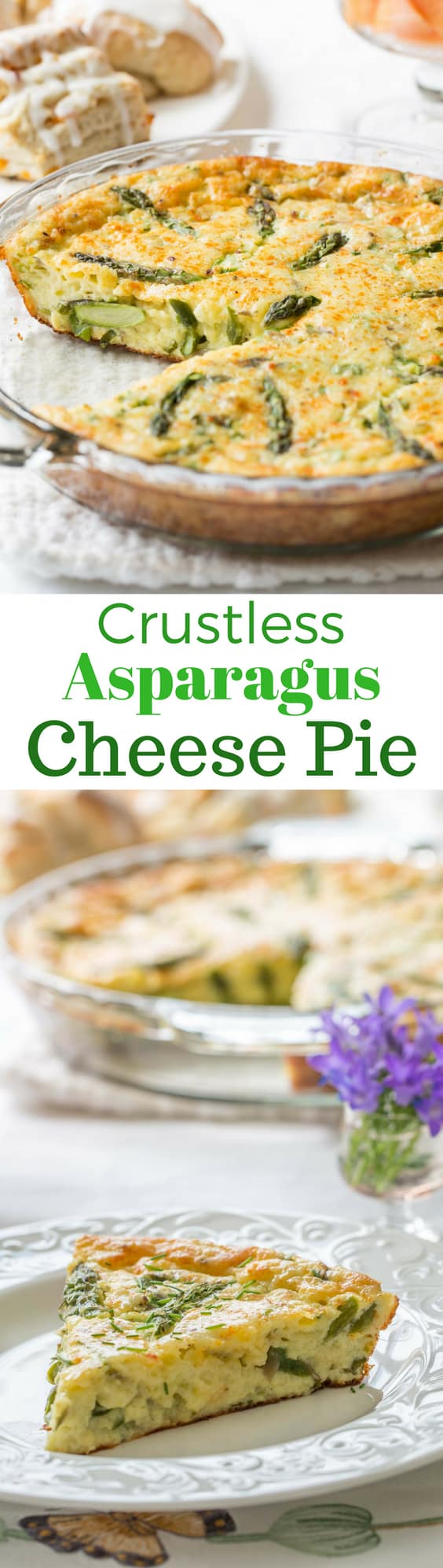 A wonderfully easy, and cheesy pie made with eggs, asparagus, and onions. A great brunch recipe served warm or at room temperature. www.savingdessert.com