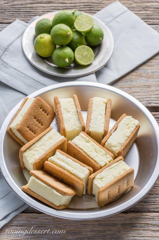 Key Lime Pie ~ Ice Cream Sandwiches - with homemade graham crackers and key lime gelato from Saving Room for Dessert