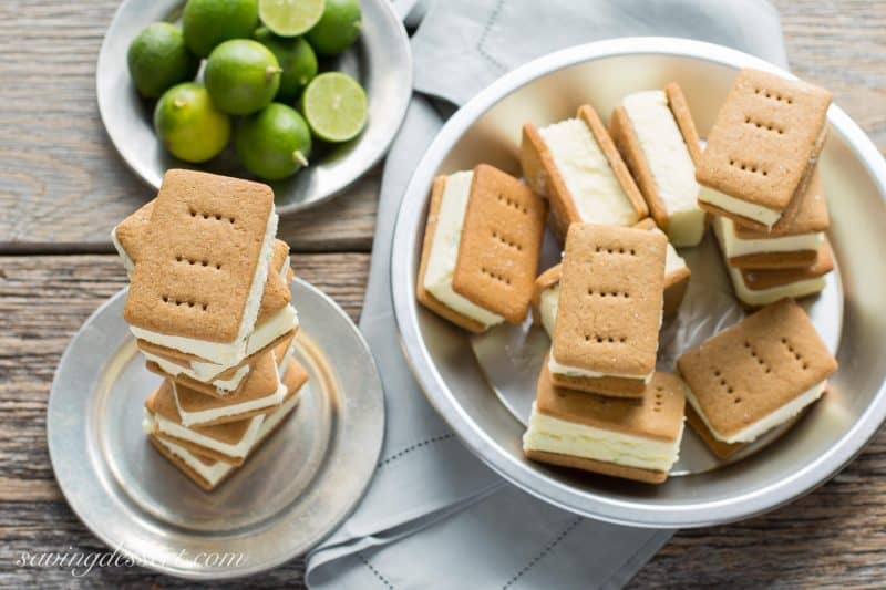 Key Lime Pie ~ Ice Cream Sandwiches - with homemade graham crackers and key lime gelato from Saving Room for Dessert