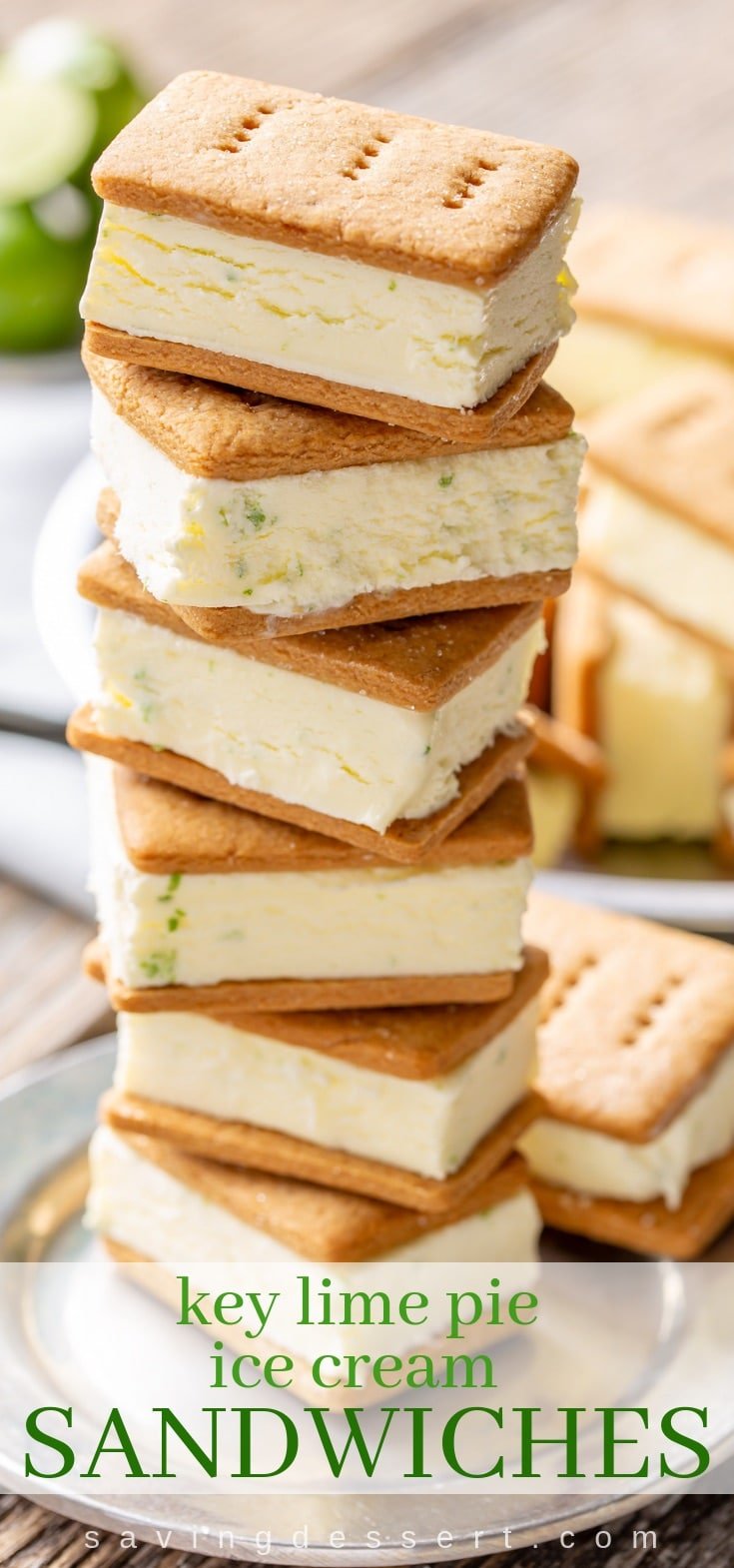 A stack of homemade ice cream sandwiches with key lime gelato