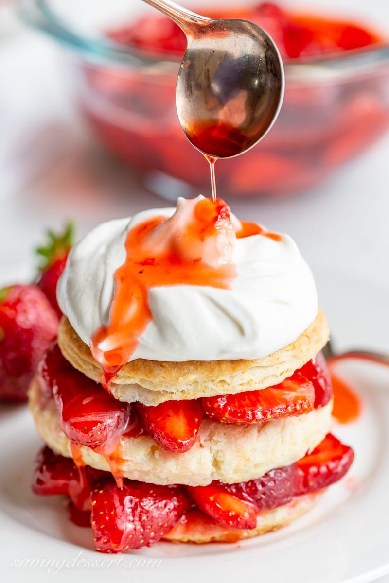 Strawberry Shortcake Scones drizzled with strawberry syrup