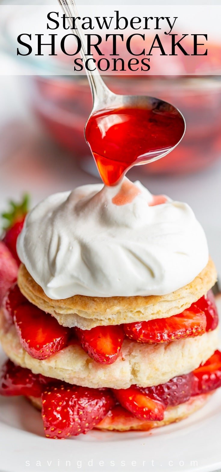 Strawberry shortcake scones drizzled with strawberry syrup