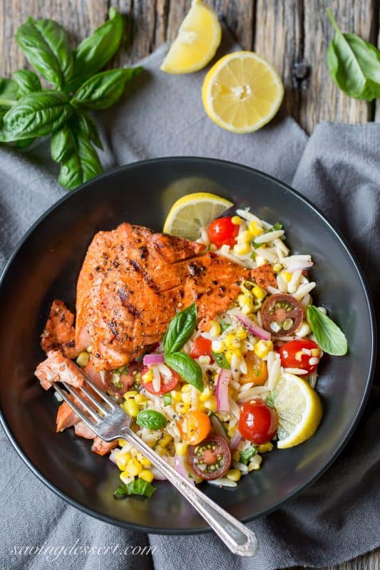 Grilled Salmon with an Orzo and fresh Corn Salad