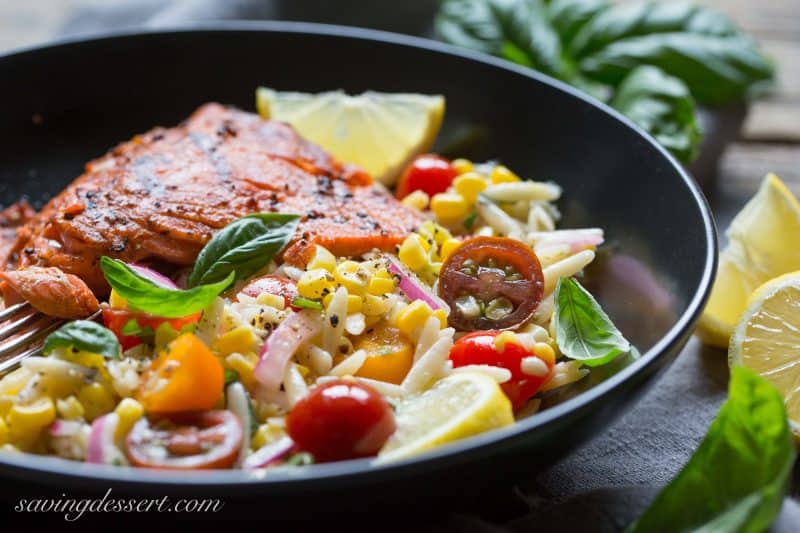 Grilled Salmon with an Orzo and fresh Corn Salad