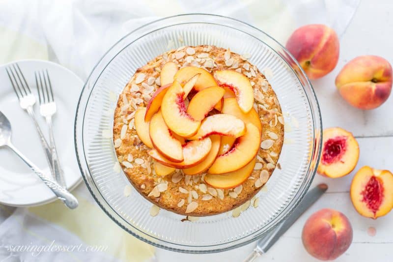 Peach & Almond Shortcake - A moist and lightly sweet cake made with almond paste for extra almond flavor. 