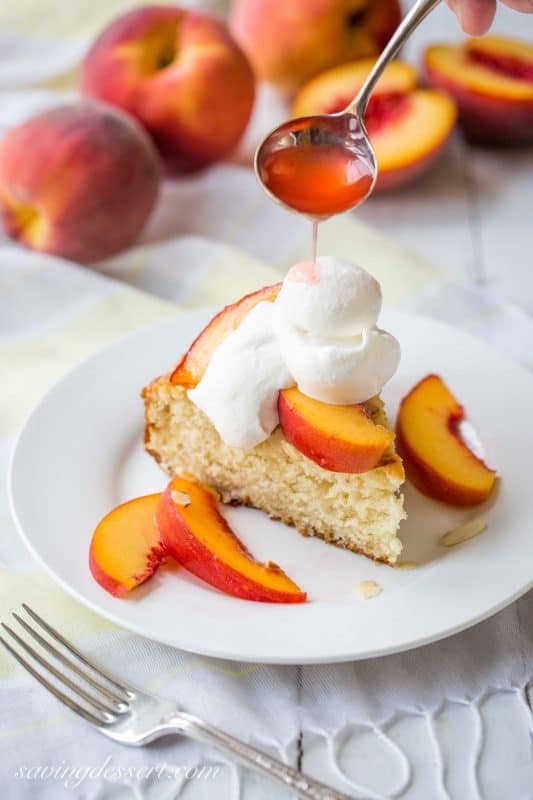 Peach & Almond Shortcake - A moist and lightly sweet cake made with almond paste for extra almond flavor. 