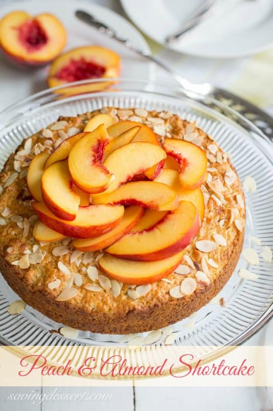 Peach & Almond Shortcake - A moist and lightly sweet cake made with almond paste for extra almond flavor. 