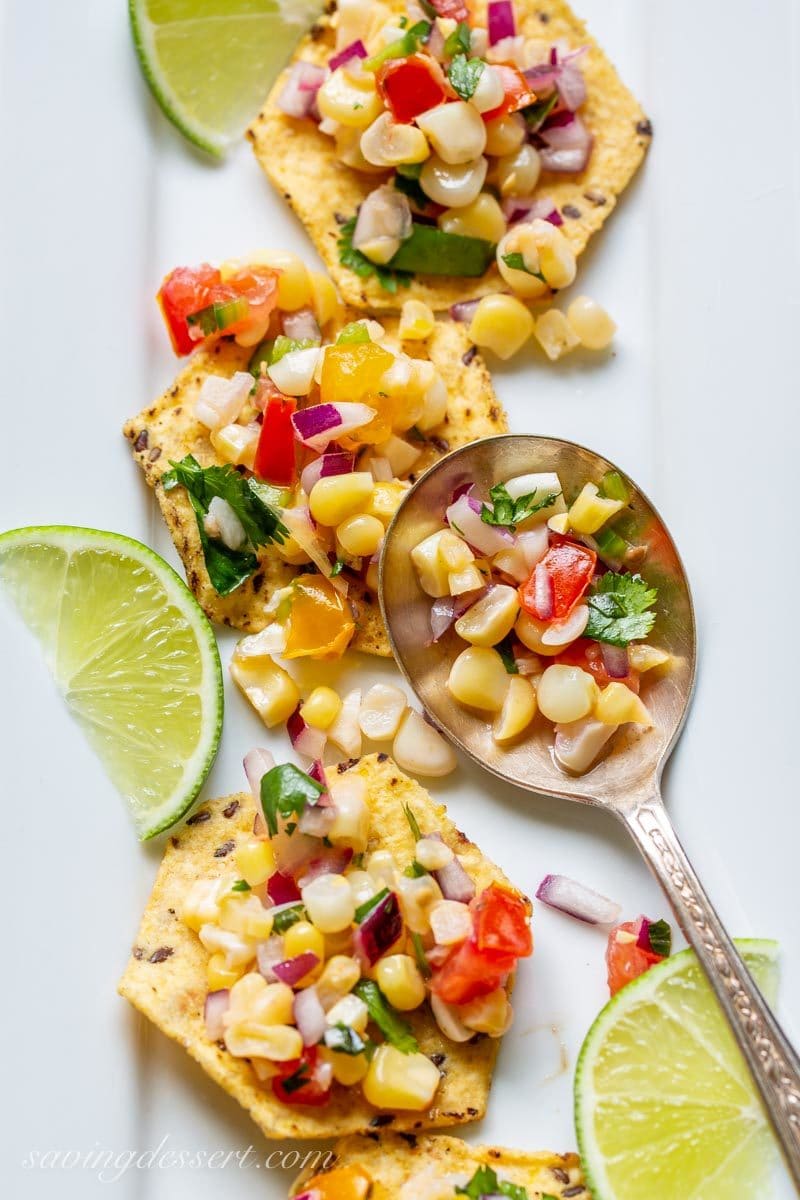 chips and sweet corn salsa with limes