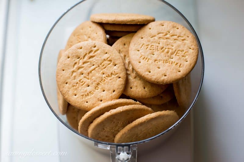 Digestive biscuits in a food processor