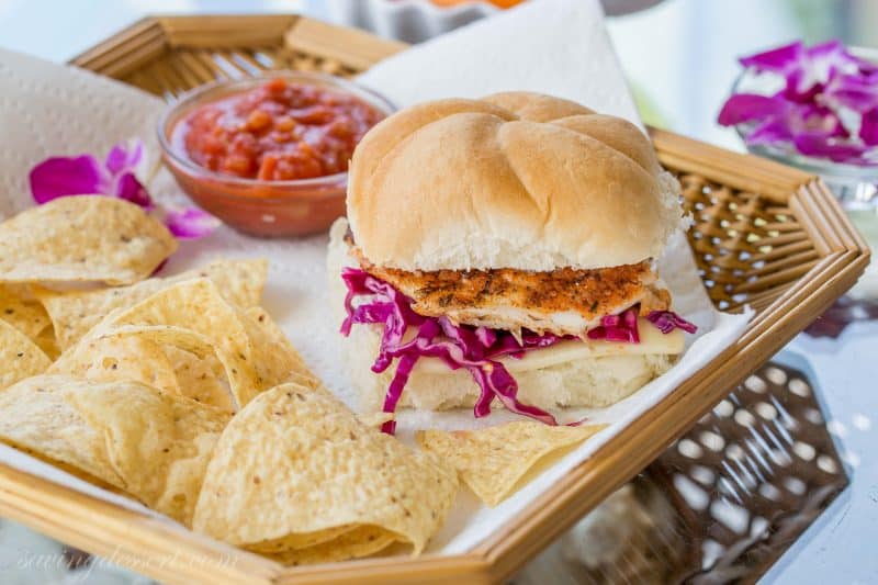 Blackened Grouper Sandwich with Purple Slaw and Swiss Cheese