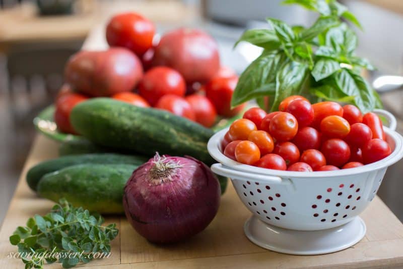  Heirloom Tomato Salad with cucumbers & onion (garden-to-table)  www.savingdessert.com