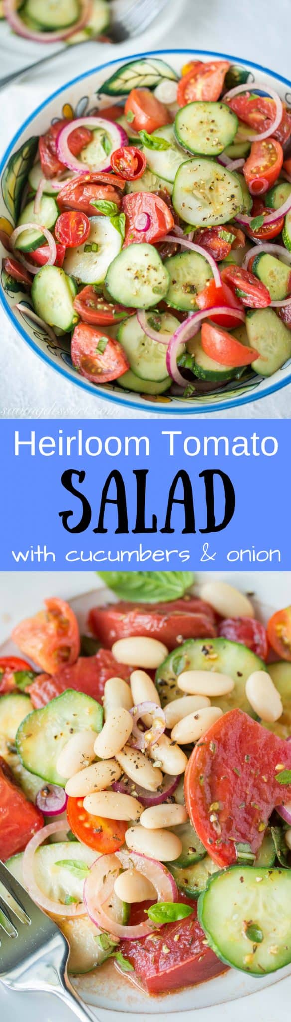  Heirloom Tomato Salad with cucumbers & onion (garden-to-table)  www.savingdessert.com