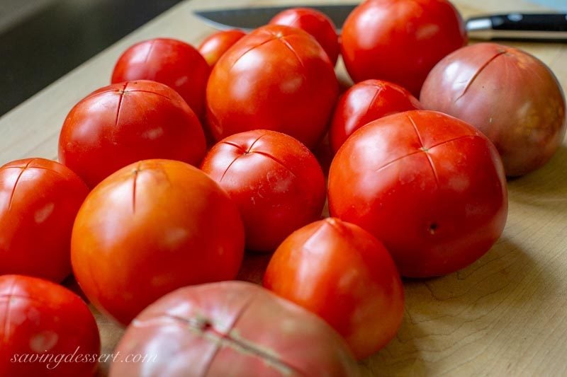 fresh tomatoes ready to parboil