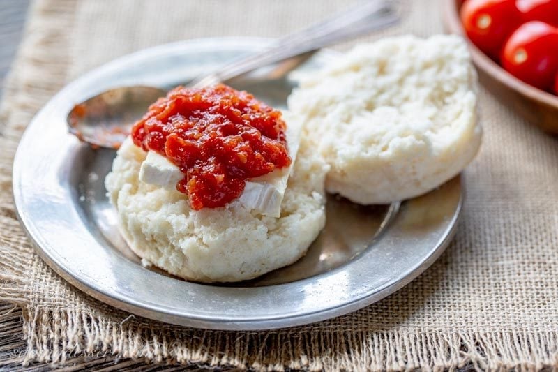 spicy tomato jam on a biscuit