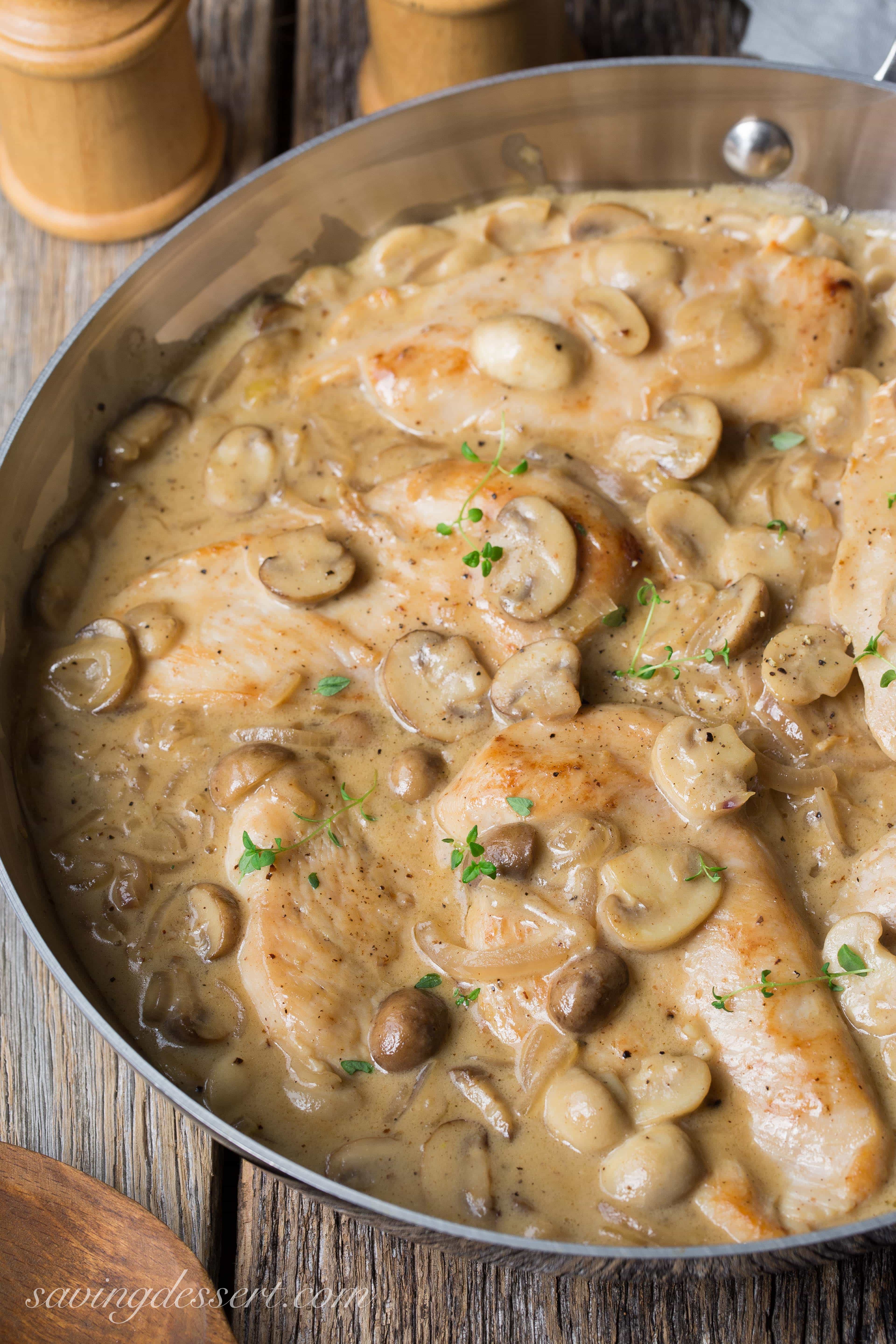 Skillet Chicken and Mushroom Wine Sauce - Saving Room for Dessert
