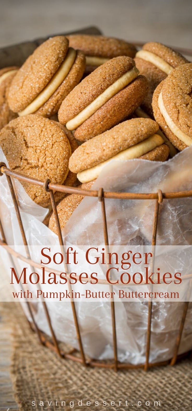 A basket filled with soft ginger molasses cookies