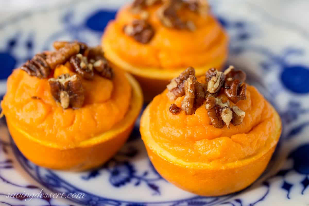 Sweet Potato Soufflé in Orange Cups with Cinnamon Pecans Saving Room