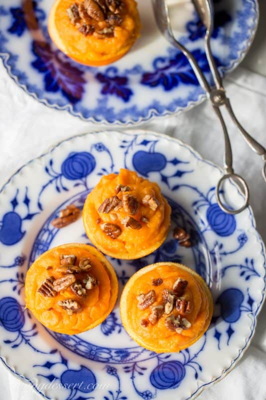 Sweet Potato Soufflé in Orange Cups with Cinnamon Pecans