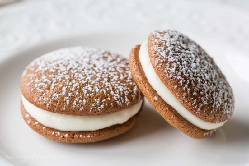 GIngerbread Whoopie Pies with Lemon Cream Cheese Filling