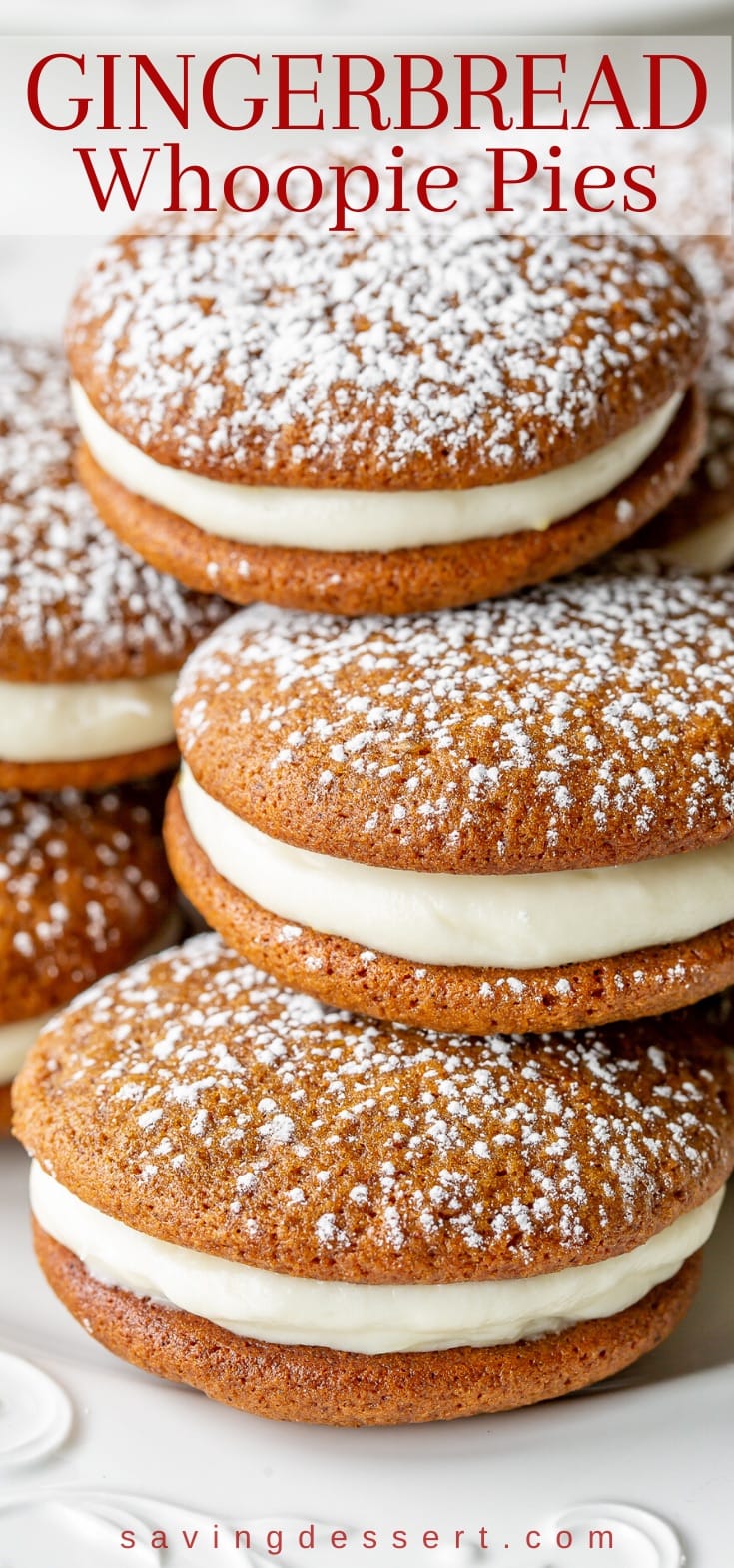 A stack of gingerbread whoopie pies with lemon cream filling