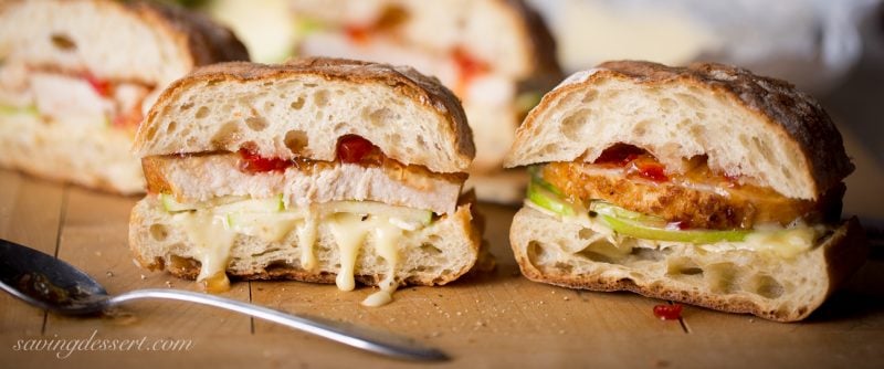 Turkey, Apple & Cheese Panini with Hot Pepper Jelly - great with leftover turkey from the holidays! www.savingdessert.com