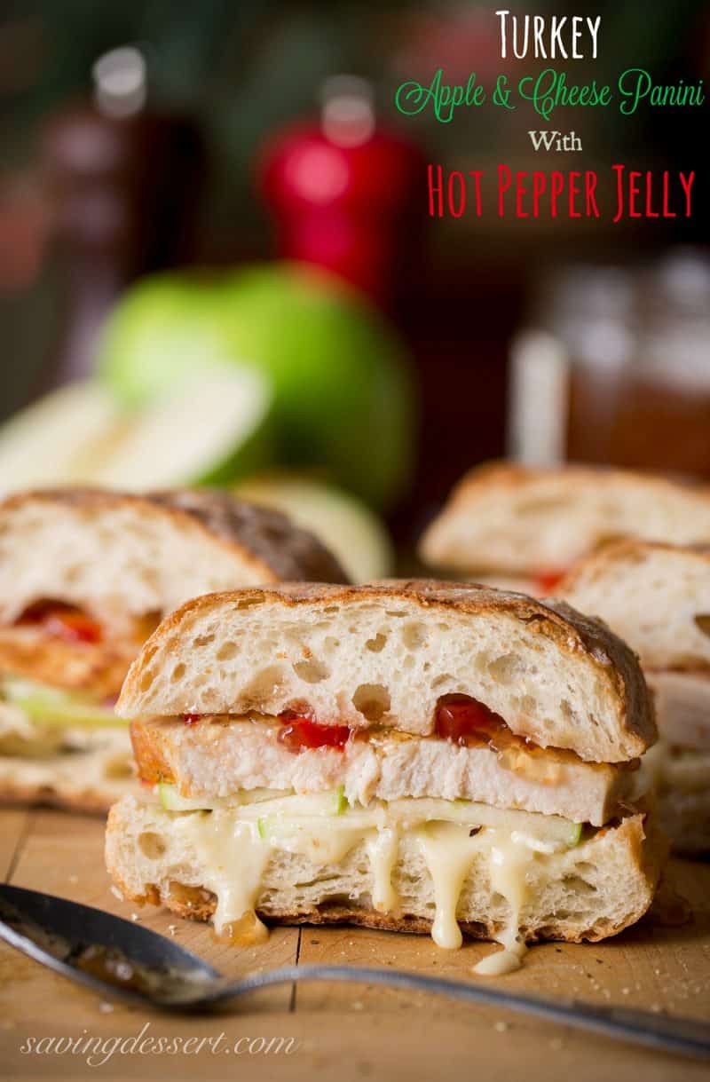 Turkey, Apple & Cheese Panini with Hot Pepper Jelly - great with leftover turkey from the holidays! www.savingdessert.com