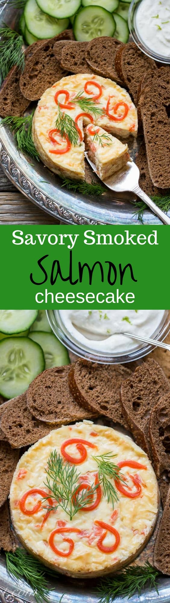 Savory Smoked Salmon Cheesecake with Horseradish-Lime Cream | www.savingdessert.com