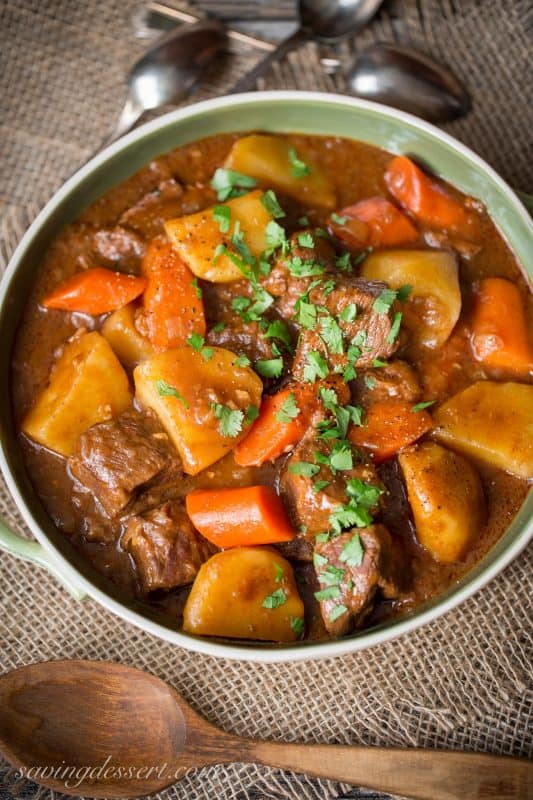 Beef Stew garnished with parsley