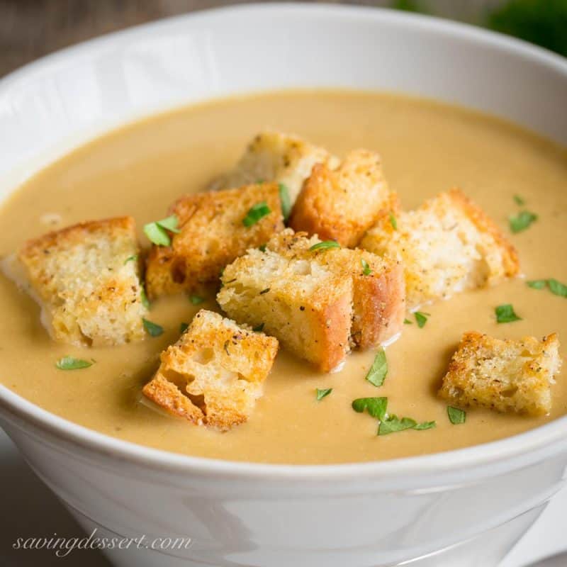 Homemade Croutons in Leek & Potato Soup