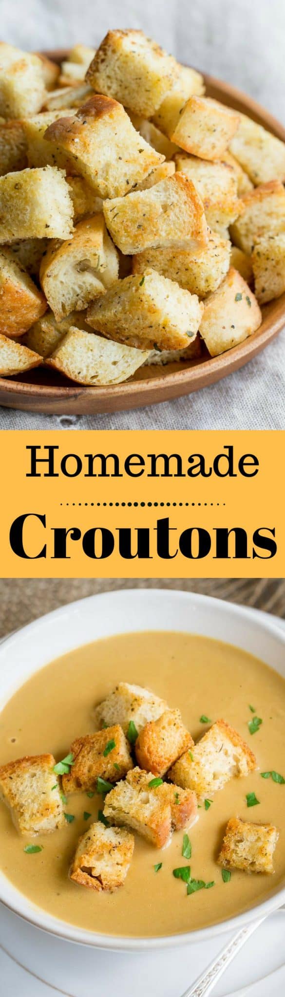 Homemade Croutons - Crispy, garlic and herb flavored Homemade Croutons - you may never want store bought again! www.savingdessert.com