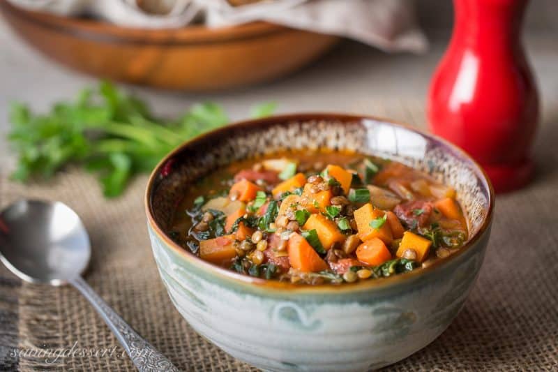 Vegetable Soup with Lentils & Seasonal Greens - Saving Room for Dessert