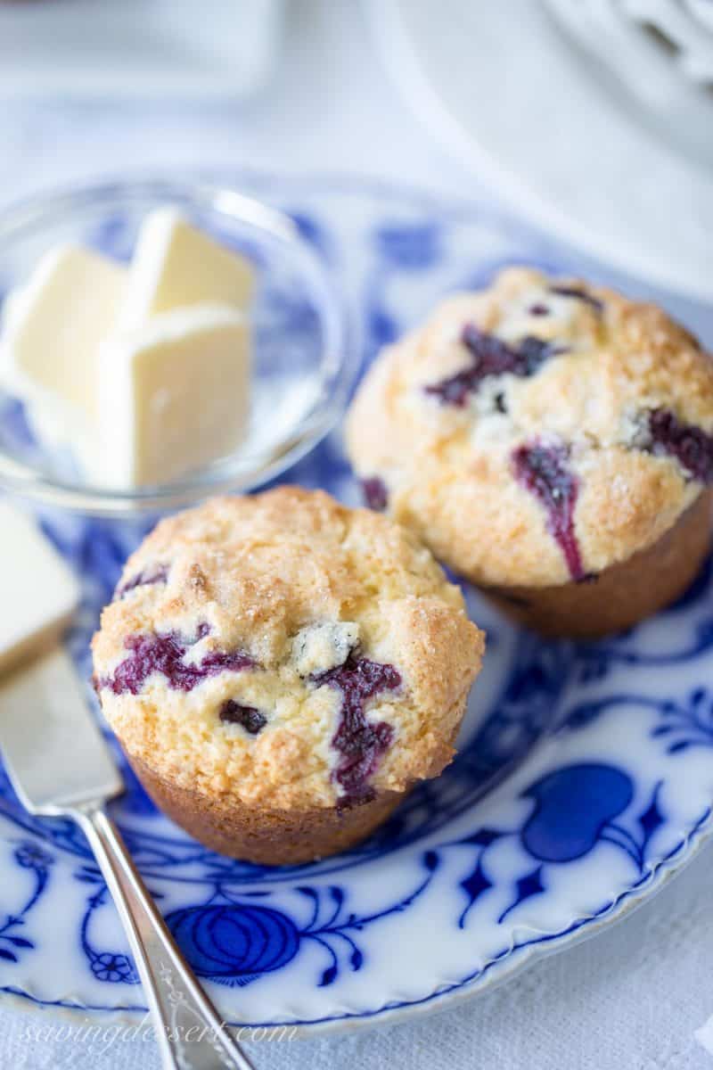 Class blueberry muffins on a plate