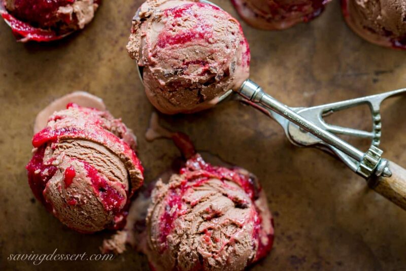 Chocolate Chocolate Chunk-Raspberry Swirl Ice Cream